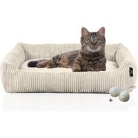 Rohrschneider ® Katzenbett waschbar mit Gratis-Beigabe, robuster Breit-Cordstoff beige von Rohrschneider