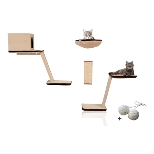 Rohrschneider 8-teiliges Kletterwand-Set für Katzen inkl. 2 Spielkugeln, Beige/Braun - Platzsparend & Unterhaltsam von Rohrschneider