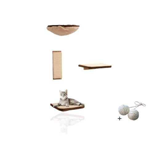 Rohrschneider Deluxe Katzen Kletterwand-Set 4-teilig beige | Wandmontage Katzenmöbel & Spielzeug mit Hängematte | Optimal für Wandgestaltung & Spielspaß von Rohrschneider