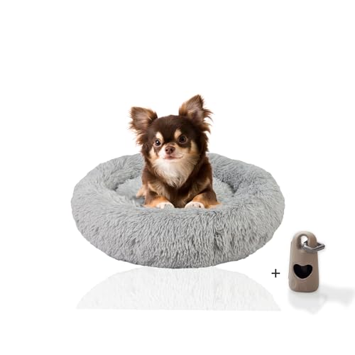 Rohrschneider - Hundebett Donut | inkl. Hundekotbeutel Set | Flauschiges Hundekissen für kleine Hunde | rundes Hundesofa großes Kissen | Tierbett waschbar | Hundekorb Kuschel Bett | Gr. S Ø ca. 50 cm von Rohrschneider