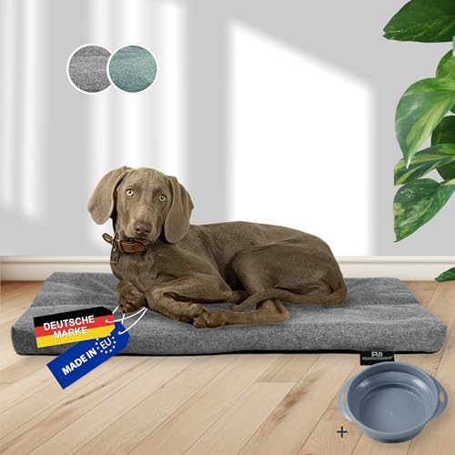 Rohrschneider Hundebett Made in EU | Hundematte mit Anti-Rutsch | strapazierfähiges Hundekissen kleine, mittelgroße & große Hunde | Katzenbett | inkl. Futternapf | Gr. 3 (grau, 120 x 75 x 7 cm) von Rohrschneider