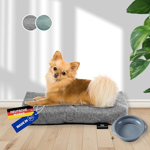 Rohrschneider Hundebett Made in EU | Hundematte mit Anti-Rutsch | strapazierfähiges Hundekissen kleine, mittelgroße & große Hunde | Katzenbett | inkl. Futternapf | Gr.1 (grau, 47 x 30 x H 7 cm) von Rohrschneider