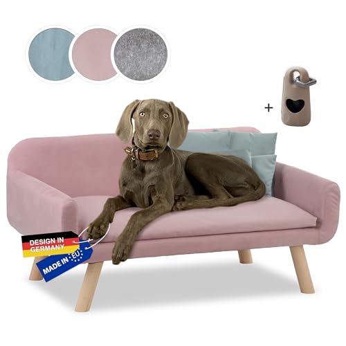 Rohrschneider Hundesofa Chicago | abwaschbares Hundebett für kleine bis mittelgroße Hunde | Vollholzbeine | Stoff: 40.000 Scheuertouren | Made in EU | rosa | B 103 x T 57 x H 50 cm | inkl. Gassibeutel von Rohrschneider