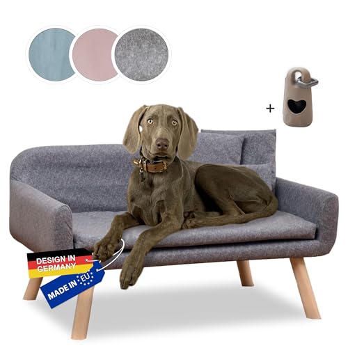 Rohrschneider Hundesofa Chicago | abwaschbares Hundebett für kleine bis mittelgroße Hunde | belastbar bis 50 kg Dank massivem Holzgestell | Made in EU | grau | B 103 x T 57 x H 50 cm | Gassibeutel von Rohrschneider