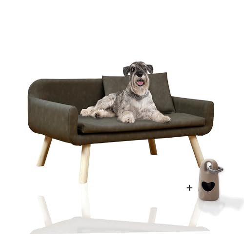 Rohrschneider Premium Hundesofa XL abwaschbar - Braun/Grau - Komfortables Kunstleder Hundebett für Große und Mittlere Hunde, Einfache Pflege von Rohrschneider