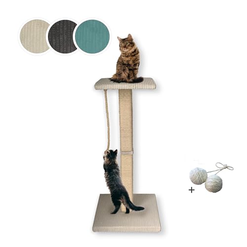 Rohrschneider Katzen Kratzbaum Emmi 77 cm | Kratzsäule mit Sisal | Liegefläche gepolstert mit Katzenminze | standfester Echtholz Katzenbaum mit massiver Bodenplatte (beige, Gr. 1: Höhe 77 cm) von Rohrschneider