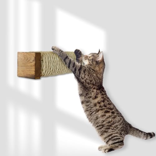 Rohrschneider Katzentreppe Wand | Wandelemente für Katzen mit geflammten Holz | kombinierbar für Katzen Kletterwand | Kratzstamm mit starkem Sisalseil (1 Stück) von Rohrschneider