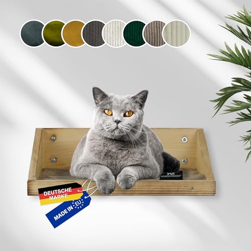 Rohrschneider Kletterwand Katze (alle Katzengrößen) | Made in EU | Katzentreppe kombinierbar | aus Echtholz Kiefernholz | belastbar bis 30 kg | geflammt (waschbare Stoffeinlage Cord, Taupe) von Rohrschneider