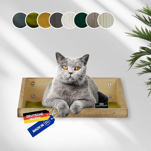 Rohrschneider Kletterwand Katze (alle Katzengrößen) | Made in EU | Katzentreppe kombinierbar | aus Echtholz Kiefernholz | belastbar bis 30 kg | geflammt (waschbare Stoffeinlage Samt Fresh, Oliv) von Rohrschneider