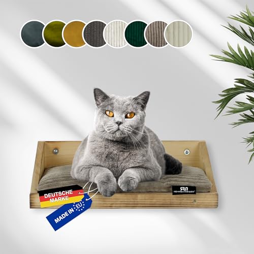 Rohrschneider Kletterwand Katze (alle Katzengrößen) | Made in EU | Katzentreppe kombinierbar | aus Echtholz Kiefernholz | belastbar bis 30 kg | geflammt (waschbares Kissen Cord, Taupe) von Rohrschneider