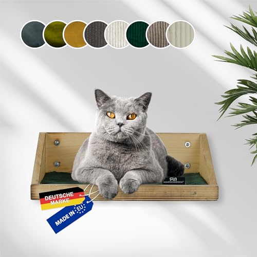 Rohrschneider Kletterwand Katzen (alle Katzengrößen) | Made in EU | Katzentreppe kombinierbar | aus Echtholz Kiefernholz | belastbar bis 30 kg | geflammt (waschbare Stoffeinlage Cord, grün) von Rohrschneider