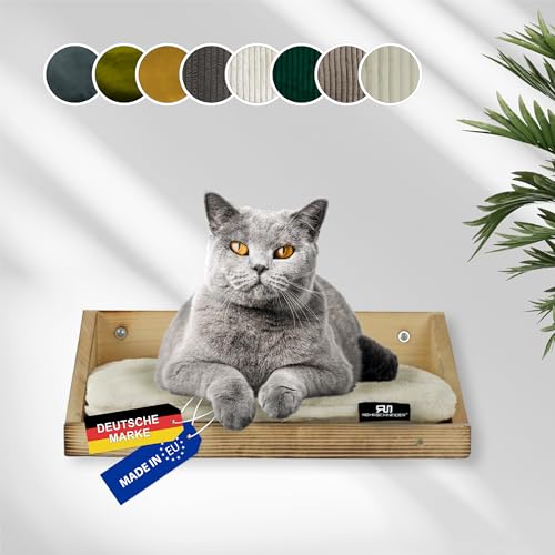 Rohrschneider Kletterwand Katzen (alle Katzengrößen) | Made in EU | Katzentreppe kombinierbar | aus Echtholz Kiefernholz | belastbar bis 30 kg | geflammt (waschbares Kissen Cord Deluxe, beige) von Rohrschneider