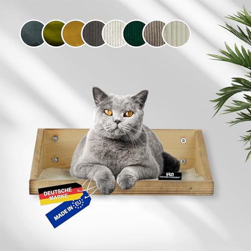 Rohrschneider Kletterwand Katzen (alle Katzengrößen) | Made in EU | Katzentreppe kominierbar | aus Echtholz Kiefernholz | belastbar bis 30 kg | geflammt (waschbare Stoffeinlage Cord Deluxe, beige) von Rohrschneider