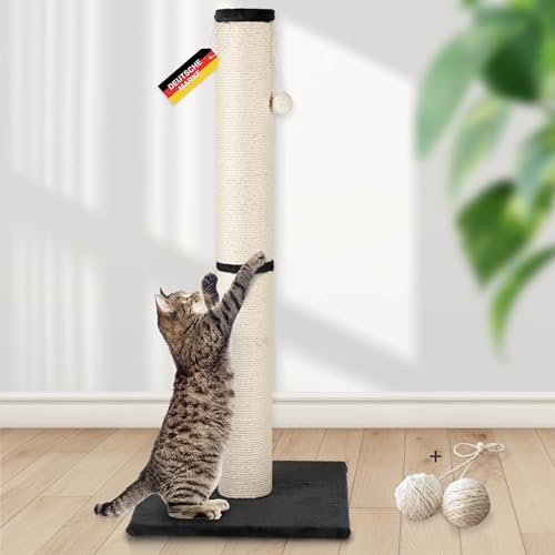 Rohrschneider Kratzsäule XL | Made in EU | Kratzbaum mit Spielkugel als Katzenspielzeug zur Selbstbeschäftigung | Bodenplatte mit Plüschüberzug | Sisalstärke: 6 mm | 2 Größen (Gr. 2 Höhe 107 cm) von Rohrschneider