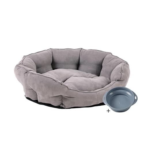 Rohrschneider Liegesofa George mit Futternapf - Gr. L (große Hunde) Hundebett Katzenbett, Waschbar - grau/Taupe von Rohrschneider