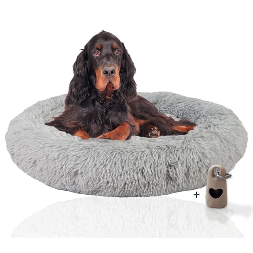 Rohrschneider - Hundebett Donut | inkl. Hundekotbeutel Set | Flauschiges Hundekissen für große Hunde | rundes Hundesofa großes Kissen | Tierbett waschbar | Hundekorb Kuschel Bett | Gr. L Ø ca. 100 cm von Rohrschneider