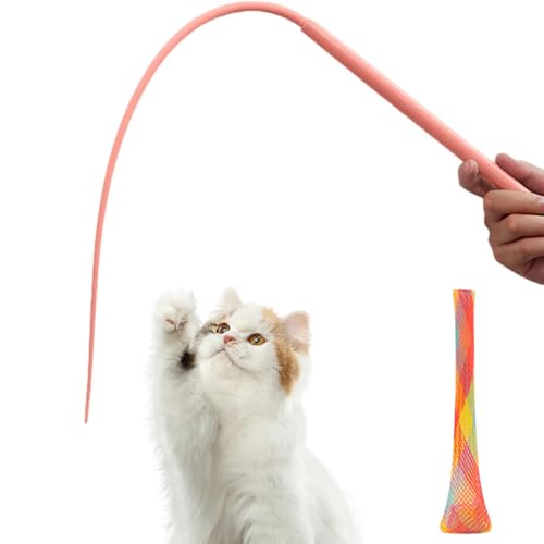 Twigletail Katzenangel,Twiggle Tail Katzenangel,Silikon Teaser Katzen Zauberstab Spielzeug,Geeignet für Katzen zum Spielen,77 cm,Praktisch und Tragbar (Rosa) von Roinaid