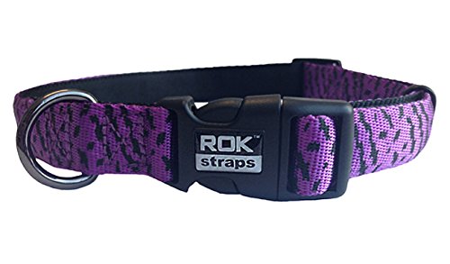 Rok Strap Hundehalsband, Medium, Schwarz/Violett, mit Detail von Rok Strap