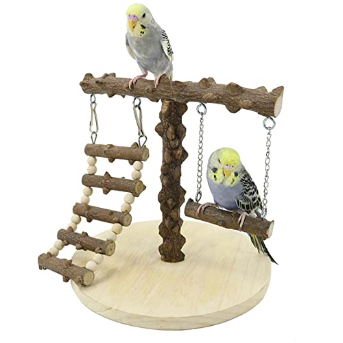 Papagei-Spielplatzständer,Spielständer aus Papageienholz | Vogeltrainingsständer mit Leiter und Schaukel, natürliche Sitzstangen, Spielplatz für Sittiche Rolempon von Rolempon