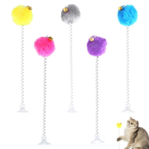 Rolempon Cat Teaser Stockspielzeug, Springy Cat Zauberstab - Katzenspielzeug Metalldrahtfeder mit Feder und Glocke Saugnapf Cat Teaser Rod Interactive Cat Toys von Rolempon