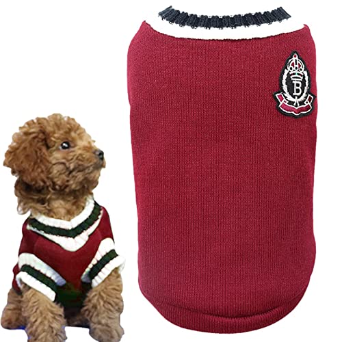 Rolempon Hundepullover, weicher Winter-Hundepullover mit Luftdurchlässigkeit, leicht, warm, dicker V-Ausschnitt, College-Stil, Winterkleidung für kleine Hunde, mittelgroße Hunde, große Hunde von Rolempon