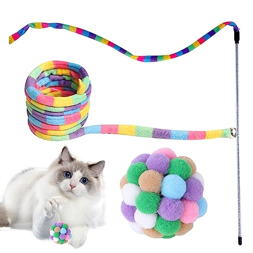 Katze Regenbogen Zauberstab Spielzeug - Schnurspielzeug, interaktives Katzenspielzeug-Zauberstab-Set | Stick-Katzenspielzeug, interaktiv, sicher, bunt, für Hauskatzen von Rolempon