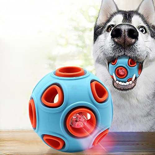 Rolin Roly Leuchtend Glow Ball Blinkender Ball Hundeball Hundebälle Hundespielzeug Ball mit LED Licht Spielball für Hunde Bissfest Hundespielzeug Ball (Bule Ball with LED) von Rolin Roly