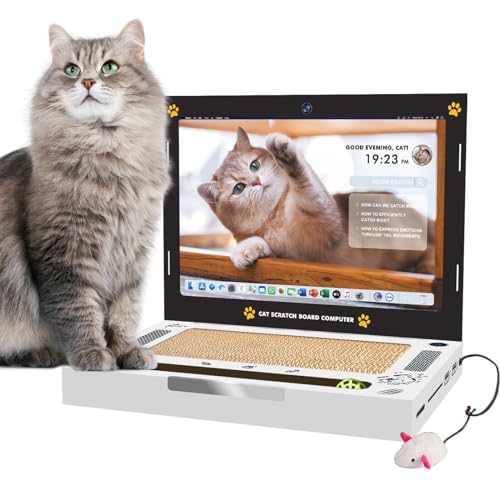 Romicta Kratzbrett Katzen, 3-in-1 Laptop-Kratzbaum Katzenspielzeug mit interaktivem Plüschmaus-Teaser und Ball-Track-Pad-Spielzeug - Faltbare gewellte Computer-Kratzplatte für Katzen von Romicta