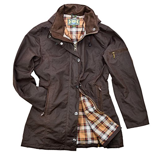 Romneys Damen-Wachsjacke New Ashdown - Robuste Wind- und wasserdichte, tailliert geschnittene Regenjacke inklusive Kapuze (braun, S) von Romneys