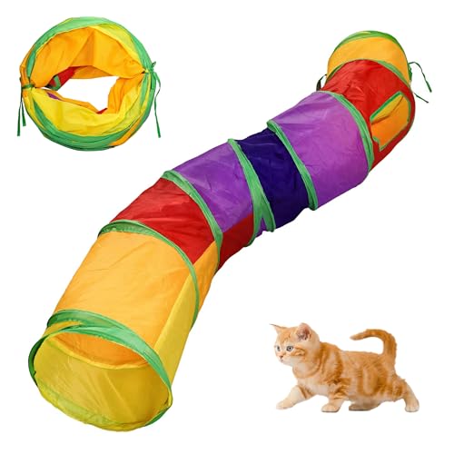 RongQiLBB Katzenspielzeug Katzentunnel 2 Way / 3 Way Zusammenklappbar Haustier Spieltunnel Röhre für Kätzchen Welpeln Kaninchen, Meerschweinchen Indoor und Outdoor (Regenbogen) von RongQiLBB