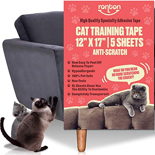 Ronton Kratzabschreckungsband für Katzen, 30,5 x 43,2 cm, Anti-Kratz-Klebeband für Katzen, 5 Blatt, 100 % transparentes, doppelseitiges Trainingsband, Haustier- und kindersicher, Möbel, Couch, von Ronton