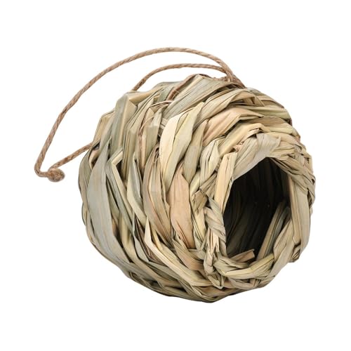 Ronyme Handgewebtes, hängendes Vogelhaus aus Gras, kugelförmige Schlaftasche, Nest, Vogelhütte für den Innen- und Außenbereich, Finken, 12x12cm von Ronyme