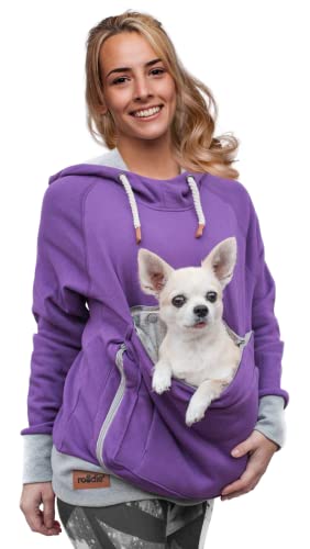 Pet Pouch Hoodie für kleine Haustiere – Hund Katze Tasche Hoodie Sweatshirt Kängurutasche Halter – keine Ohren – Damen-Passform, Violett, 3XL von Roodie