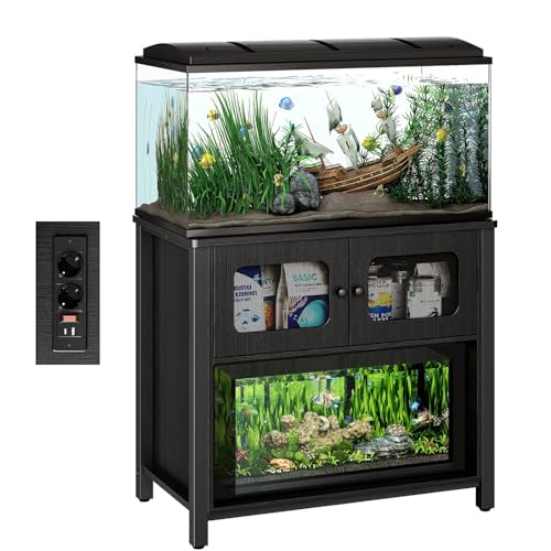 Aquarium Unterschrank, 50 Gal / 190 L Aquarium Unterschrank mit Ladesteckdose & Stauraum, 200 kg Tragkraft Aquarium Tisch für Terrarium, Anti-Kipp-Haken, 92x52x80.5 cm (Nur Kabinett) von Roomark