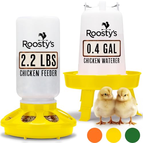 Roosty's Küken-Futterspender und Bewässerungsset – 1 l Küken-Futterspender und 1,5 l Küken-Bewässerung, Wachtelfutterspender, Starter-Kit Baby Hühner-Futterspender und Bewässerungs-Set von Roosty's