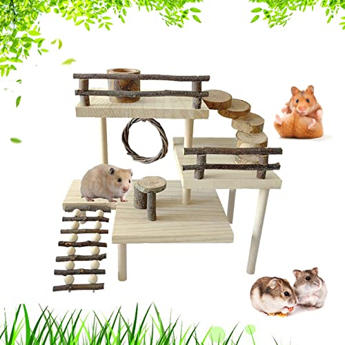 RoseFlower Hamster Spielplatz aus Holz, Hamster Spielzeug Hamsterplattform Hamster-Kletterspielzeug, Aktivitätsset für Kleintiere mit Leiter für Hamster und Andere Kleintiere von RoseFlower