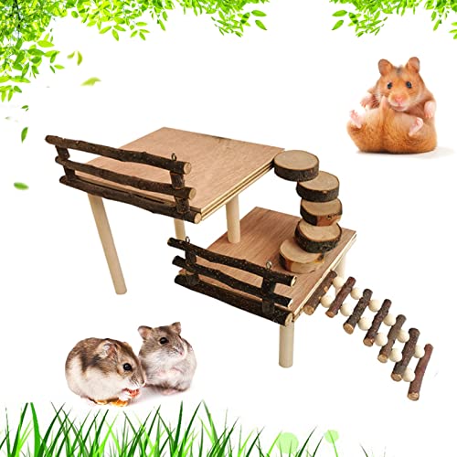 RoseFlower Hamster Spielplatz aus Holz, Hamster Spielzeug Hamsterplattform Hamster-Kletterspielzeug, Aktivitätsset für Kleintiere mit Leiter für Hamster und Andere Kleintiere von RoseFlower