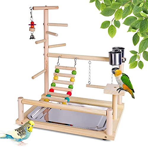 RoseFlower Parrots Bird Wooden Playstand, Birdcage Playground Play Gym Parakeet Playpen Ladder with Feeder Cup and Tray, Bird Toys Swing Exercise Toy #4 von RoseFlower