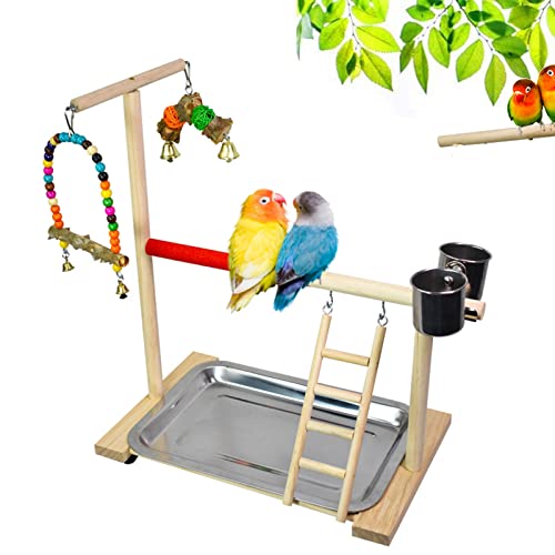 RoseFlower Vogelspielplatz Papageien Spielplatz, Naturholz Vogel Spielständer mit Feeder Cups Leiter, Kauspielzeug, Haustier Übungsspiel Sitzstange Vogelzubehör für Papageien Nymphensittiche Vogel#1 von RoseFlower