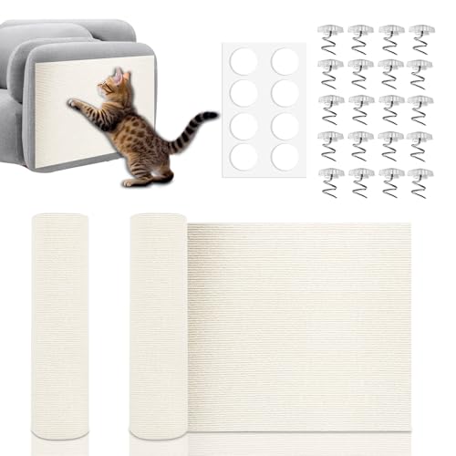 2 Stück Kratzmatte Katzen Selbstklebend Kratzteppich Katze Wand Kratzschutz Sofa Katze DIY Climbing Cat Scratcher für Wandmontage Geeignet Möbel Kratzschutz Tür mit 20 Sofaschnallen Beige 40×100cm von Rosedreamer