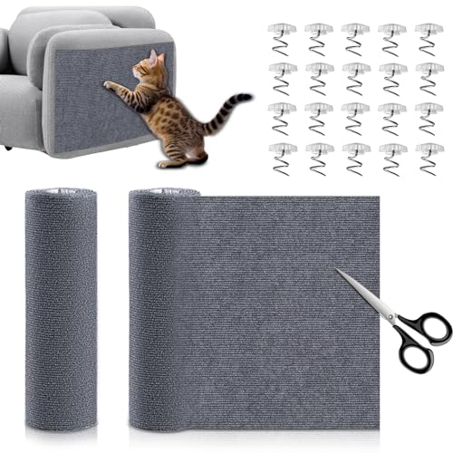 2 Stück Kratzmatte Katzen Selbstklebend Kratzteppich Katze Wand Kratzschutz Sofa Katze DIY Climbing Cat Scratcher für Wandmontage Geeignet Möbel Kratzschutz Tür mit 20 Sofaschnallen Grau 40×100cm von Rosedreamer