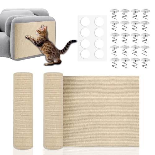 2 Stück Kratzmatte Katzen Selbstklebend Kratzteppich Katze Wand Kratzschutz Sofa Katze DIY Climbing Cat Scratcher für Wandmontage Geeignet Möbel Kratzschutz Tür mit 20 Sofaschnallen Khaki 40×100cm von Rosedreamer