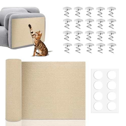 Kratzmatte Katzen Selbstklebend, Kratzteppich Katze Wand Kratzschutz Sofa Katze DIY Climbing für Wandmontage Möbel Kratzschutz Tür mit Sofaschnallen und Doppelseitige Klebepunkte 40×200cm Khaki von Rosedreamer