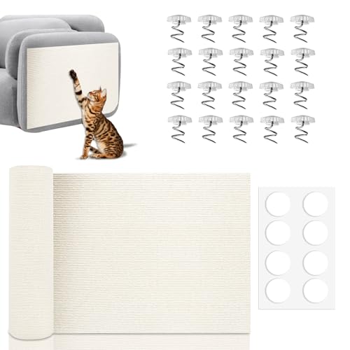 Kratzmatte Katzen Selbstklebend, Kratzteppich Katze Wand Kratzschutz Sofa Katze DIY Climbing für Wandmontage Möbel Kratzschutz Tür mit Sofaschnallen und Doppelseitige Klebepunkte 40×200cm Beige von Rosedreamer