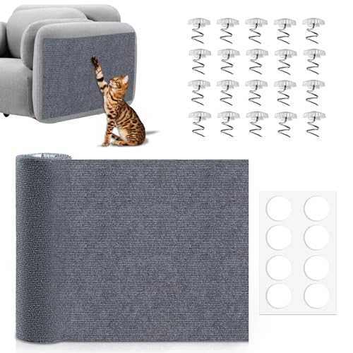 Kratzmatte Katzen Selbstklebend, Kratzteppich Katze Wand Kratzschutz Sofa Katze DIY Climbing für Wandmontage Möbel Kratzschutz Tür mit Sofaschnallen und Doppelseitige Klebepunkte 40×200cm Grau von Rosedreamer