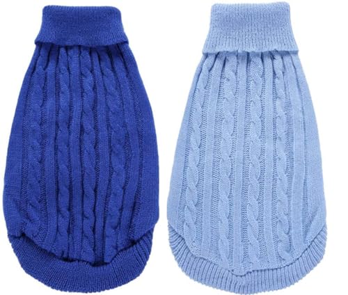 2er-Pack Hundepullover für Haustiere, klassische Kleidung, weicher Rollkragenpullover für Welpen, kleine Dicke, warmes Sweatshirt im Winter für Chihuahua, Bulldogge, Dackel, Mops, Yorkie (S, Blau, von Roseelk