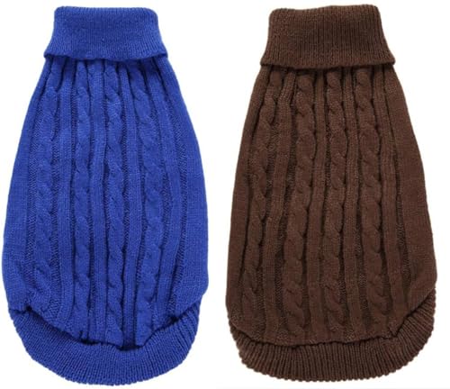 2er-Pack Hundepullover für Haustiere, klassische Kleidung, weicher Rollkragenpullover für Welpen, mittlere Dicke, warmes Sweatshirt im Winter für Chihuahua, Bulldogge, Dackel, Mops, Yorkie (M, Blau, von Roseelk