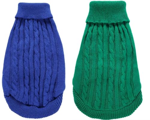 2er-Pack Hundepullover für Haustiere, klassische Kleidung, weicher Rollkragenpullover für Welpen, mittlere Dicke, warmes Sweatshirt im Winter für Chihuahua, Bulldogge, Dackel, Mops, Yorkie (M, Blau, von Roseelk