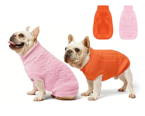 2er-Pack Hundepullover für Haustiere, klassische Kleidung – weicher Rollkragenpullover für Welpen, kleine Dicke, warmes Sweatshirt bei kaltem Wetter für Chihuahua, Bulldogge, Dackel, Mops, (Größe S, von Roseelk