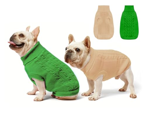 2er-Pack Hundepullover für Haustiere, klassische Kleidung – weicher Rollkragenpullover für Welpen, kleine Dicke, warmes Sweatshirt bei kaltem Wetter für Chihuahua, Bulldogge, Dackel, Mops, Größe XS, von Roseelk